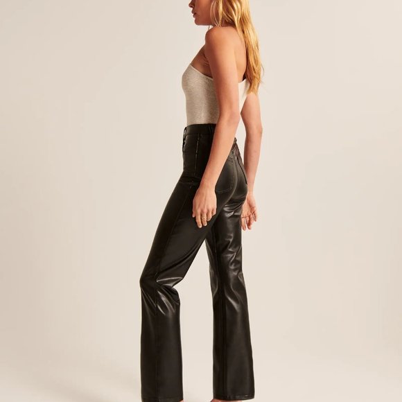 NWT Abercrombie Vegan Leather 90s Straight Pants (tik tok sensation) in black - Picture 6 of 6
